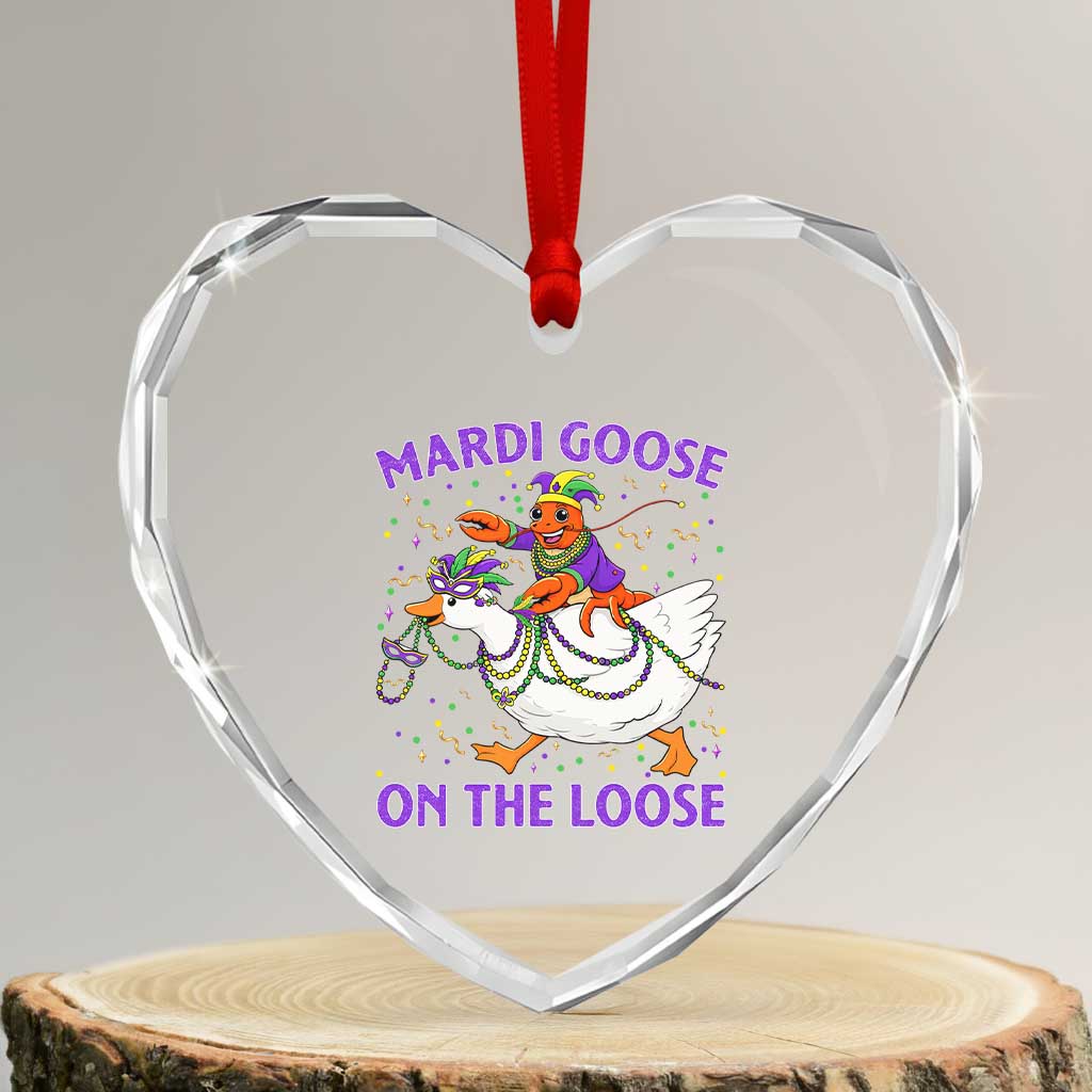 Funny Mardi Gras Heart Crystal Glass Ornament Goose Crawfish Carnival Trendy Meme