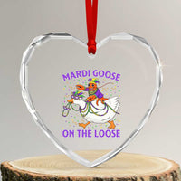 Funny Mardi Gras Heart Crystal Glass Ornament Goose Crawfish Carnival Trendy Meme