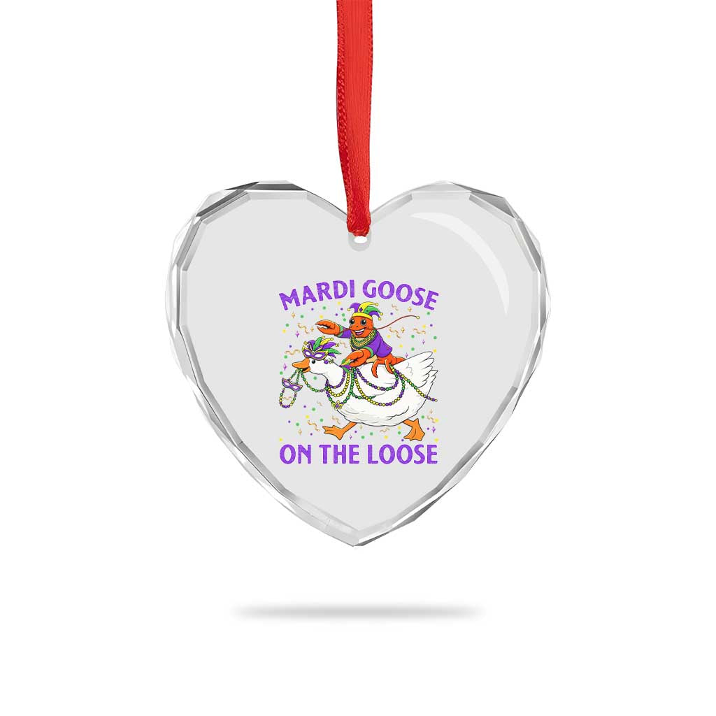Funny Mardi Gras Heart Crystal Glass Ornament Goose Crawfish Carnival Trendy Meme