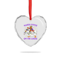 Funny Mardi Gras Heart Crystal Glass Ornament Goose Crawfish Carnival Trendy Meme