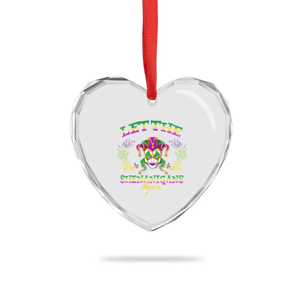 Funny Mardi Gras Heart Crystal Glass Ornament Let The Shenanigans Begin Jester Hat