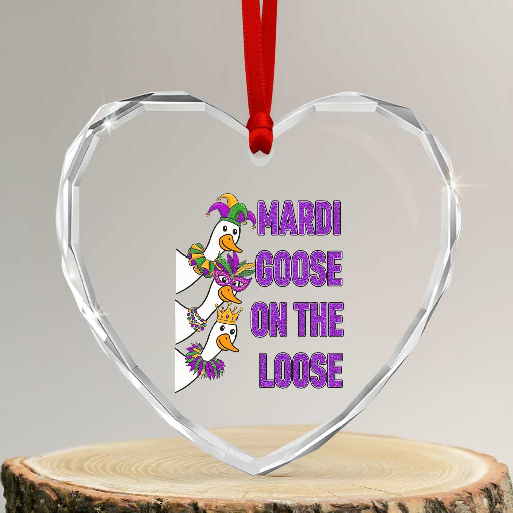 Funny Mardi Gras Heart Crystal Glass Ornament Louisiana Carnival Silly Goose Festival