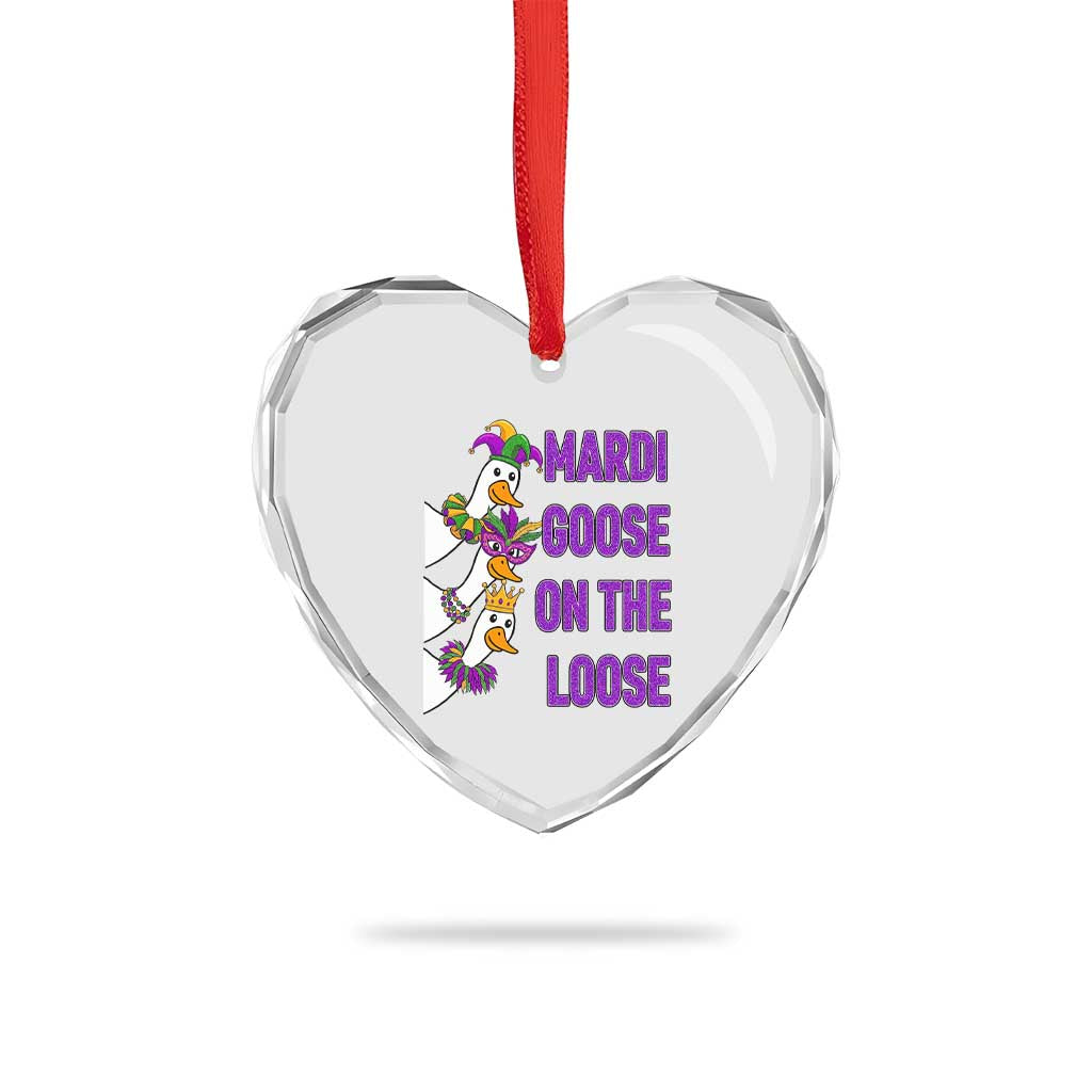 Funny Mardi Gras Heart Crystal Glass Ornament Louisiana Carnival Silly Goose Festival