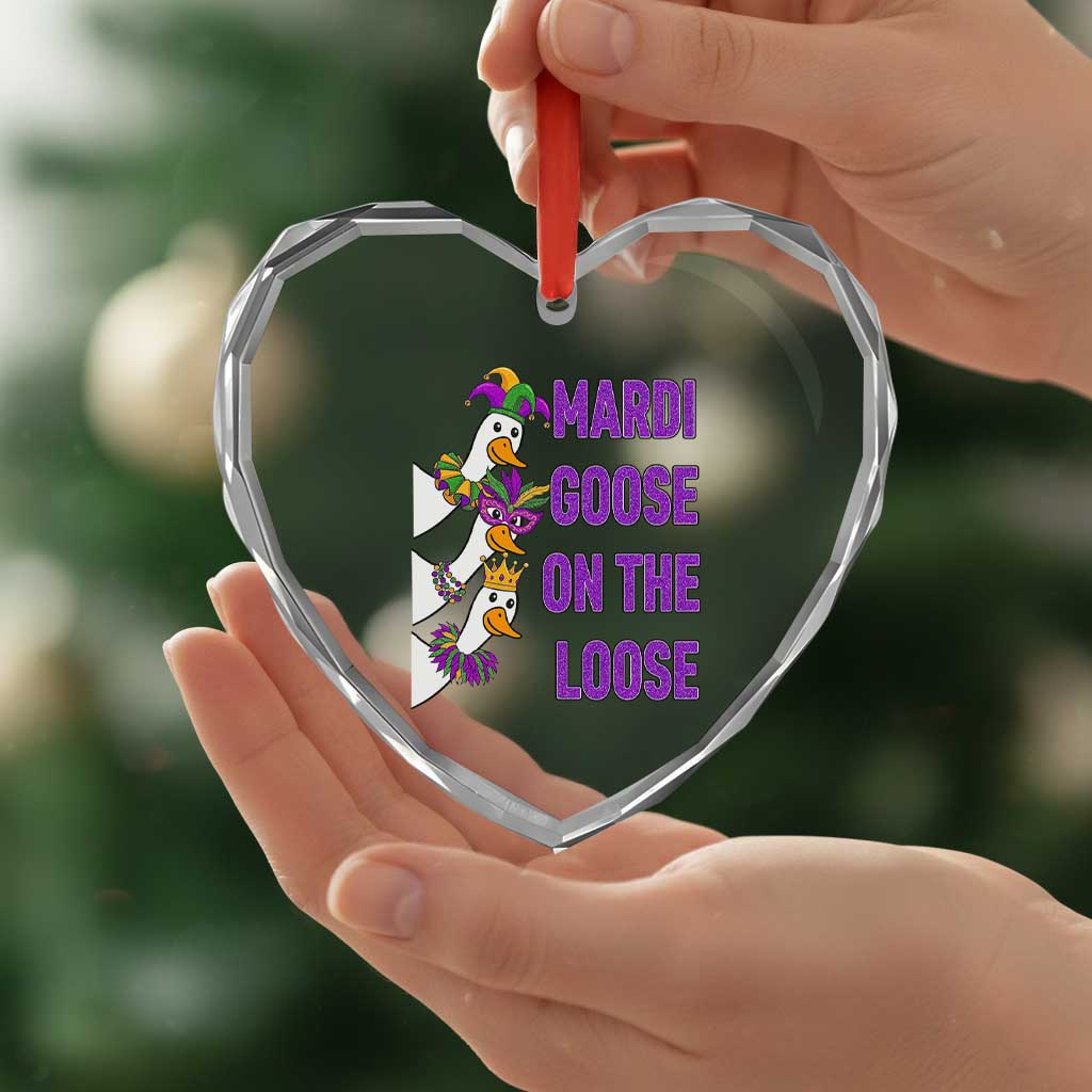 Funny Mardi Gras Heart Crystal Glass Ornament Louisiana Carnival Silly Goose Festival