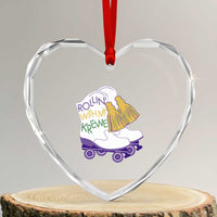 Funny Mardi Gras Heart Crystal Glass Ornament Rollin' With My Krewe Marching Boots Carnival Party