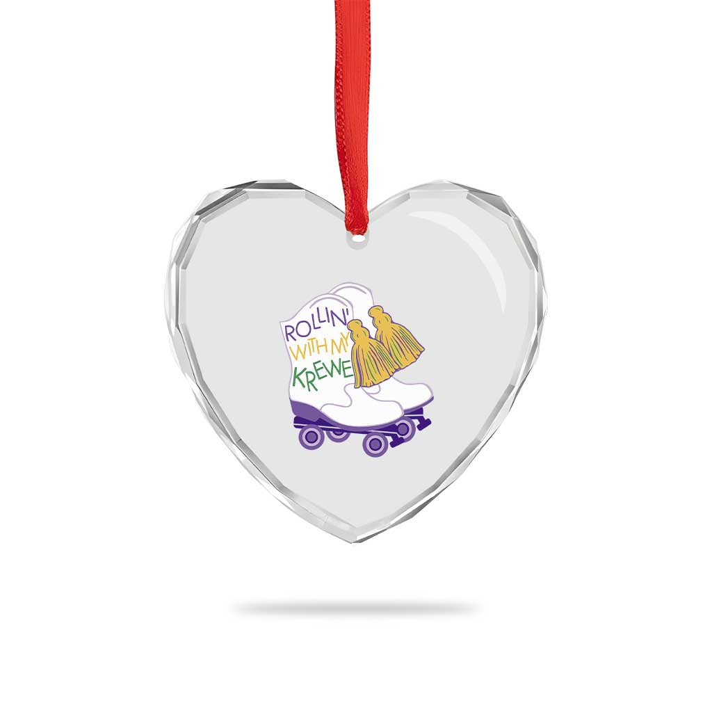 Funny Mardi Gras Heart Crystal Glass Ornament Rollin' With My Krewe Marching Boots Carnival Party