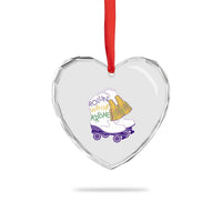 Funny Mardi Gras Heart Crystal Glass Ornament Rollin' With My Krewe Marching Boots Carnival Party