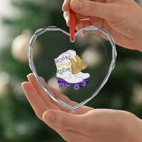 Funny Mardi Gras Heart Crystal Glass Ornament Rollin' With My Krewe Marching Boots Carnival Party