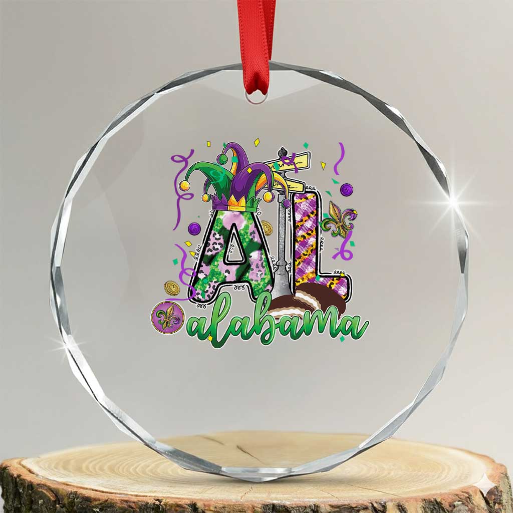 Funny Mardi Gras In Alabama AL Crystal Glass Ornament Moon Pie Jester Hat
