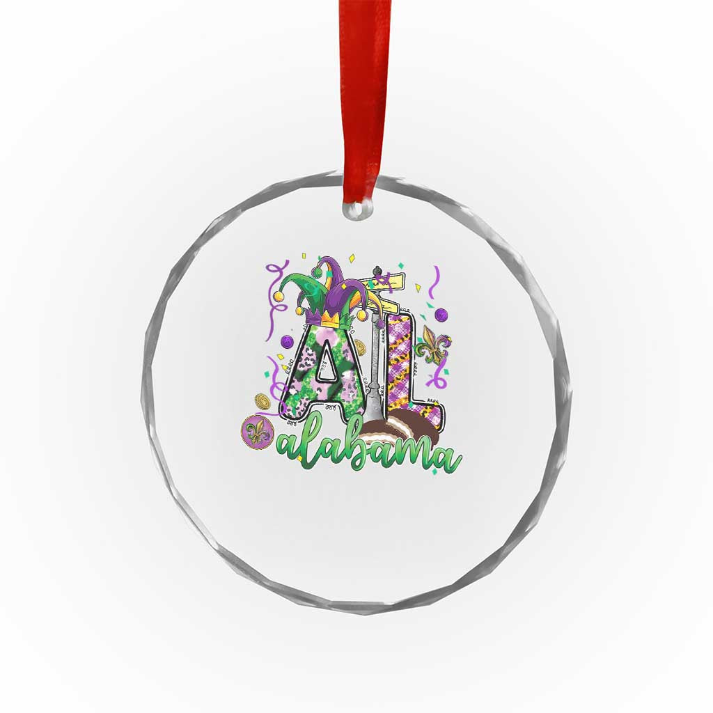 Funny Mardi Gras In Alabama AL Crystal Glass Ornament Moon Pie Jester Hat