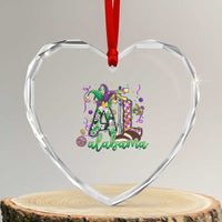 Funny Mardi Gras In Alabama AL Heart Crystal Glass Ornament Moon Pie Jester Hat