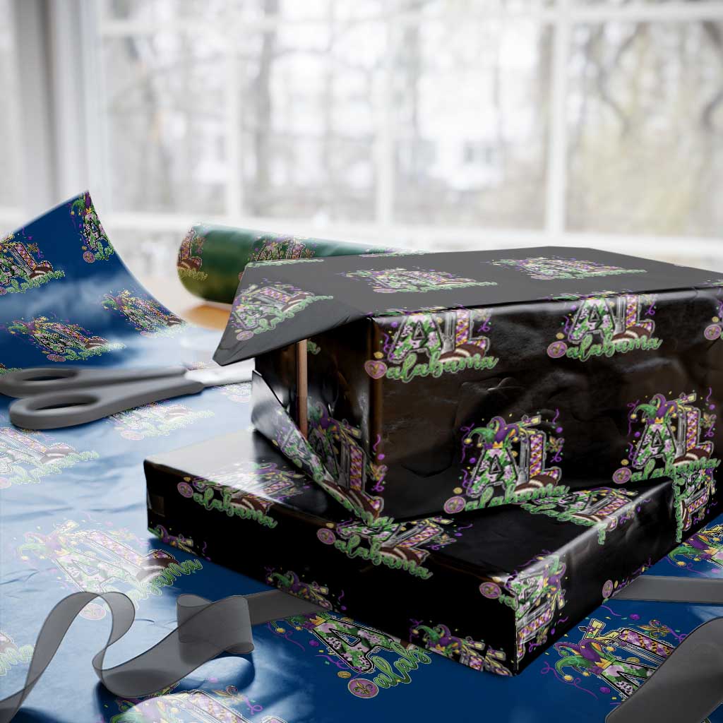 Funny Mardi Gras In Alabama AL Wrapping Paper Roll Moon Pie Jester Hat