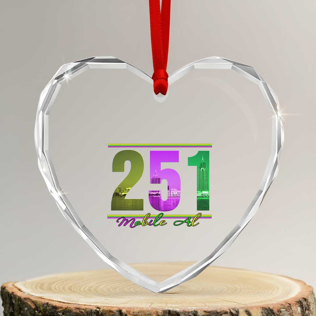 Funny Mardi Gras In Mobile Alabama 251 Heart Crystal Glass Ornament Skyline Area Code