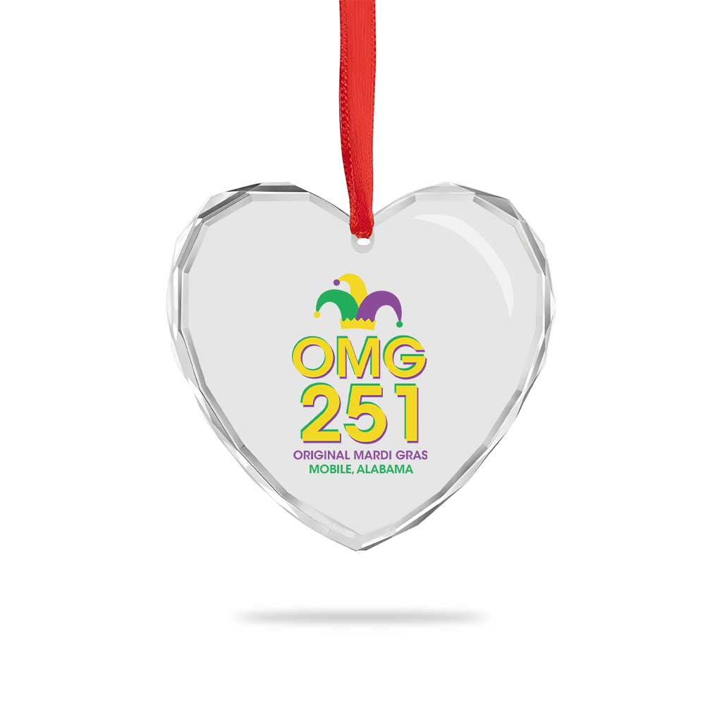 Funny Mardi Gras In Mobile Alabama Heart Crystal Glass Ornament OMG 251 Original Mardi Gras Jester Hat