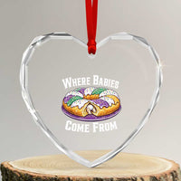 Funny Mardi Gras King Cake Heart Crystal Glass Ornament Where Babies Come From Louisiana Humor