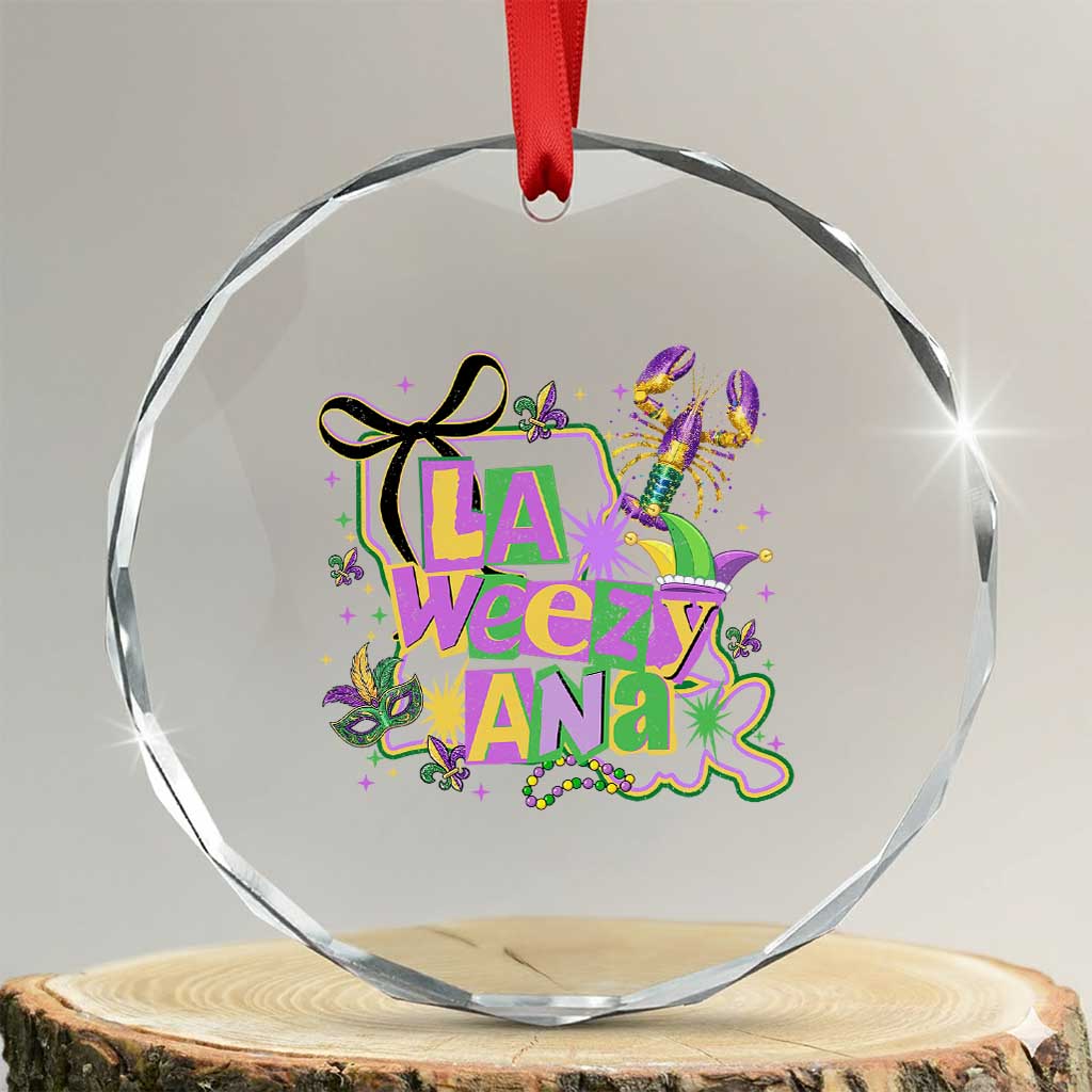 Funny Mardi Gras La Weezy Ana Crystal Glass Ornament New Orleans Festival Louisiana Map