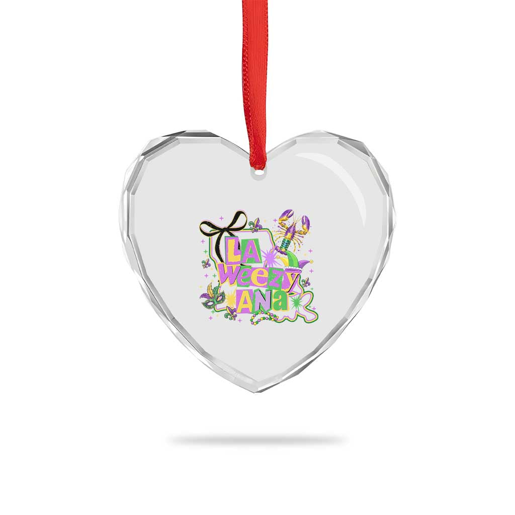 Funny Mardi Gras La Weezy Ana Heart Crystal Glass Ornament New Orleans Festival Louisiana Map