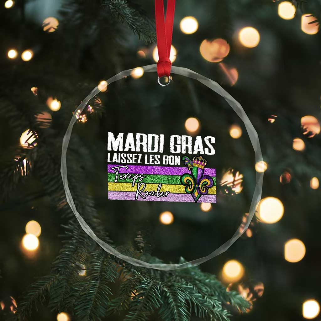 Funny Mardi Gras Laissez Les Bon Temps Rouler Crystal Glass Ornament Fleur De Lis Glitter Print