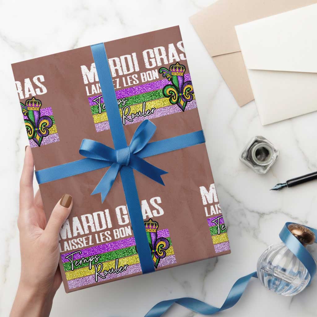 Funny Mardi Gras Laissez Les Bon Temps Rouler Wrapping Paper Roll Fleur De Lis Glitter Print