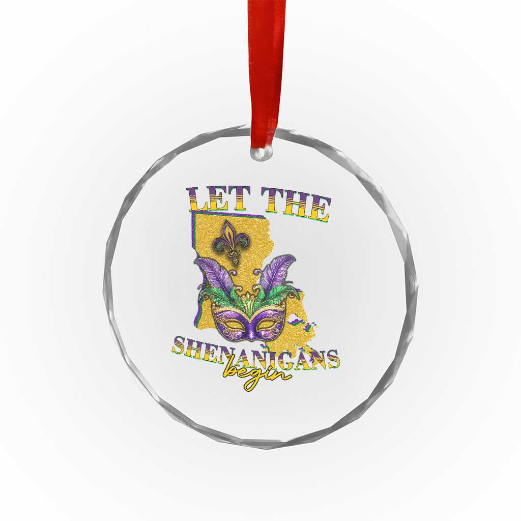 Funny Mardi Gras Let The Shenanigans Begin Crystal Glass Ornament Louisiana Map