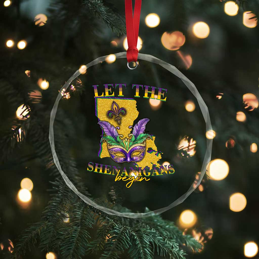 Funny Mardi Gras Let The Shenanigans Begin Crystal Glass Ornament Louisiana Map