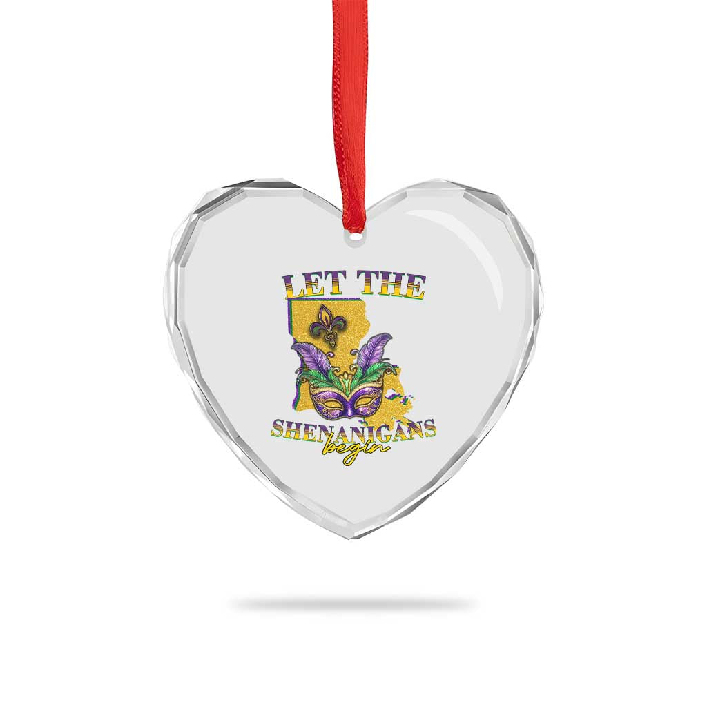 Funny Mardi Gras Let The Shenanigans Begin Heart Crystal Glass Ornament Louisiana Map