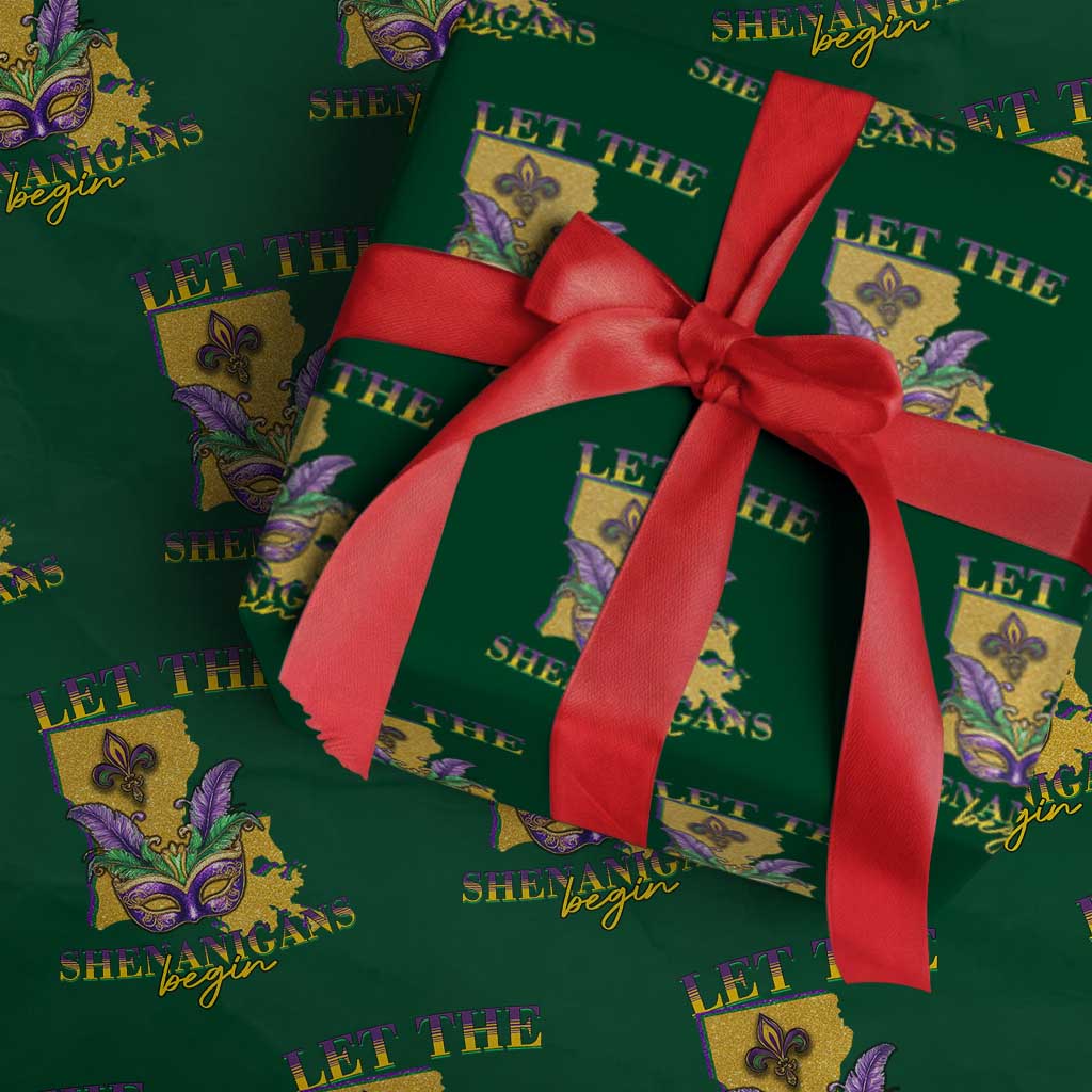 Funny Mardi Gras Let The Shenanigans Begin Wrapping Paper Roll Louisiana Map