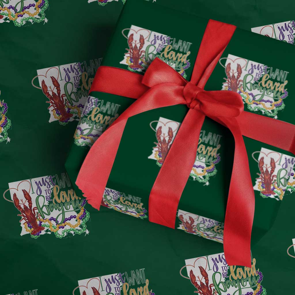 Funny Mardi Gras Louisiana Wrapping Paper Roll I Just Want To Be Loved Bayou Crawfish Beads
