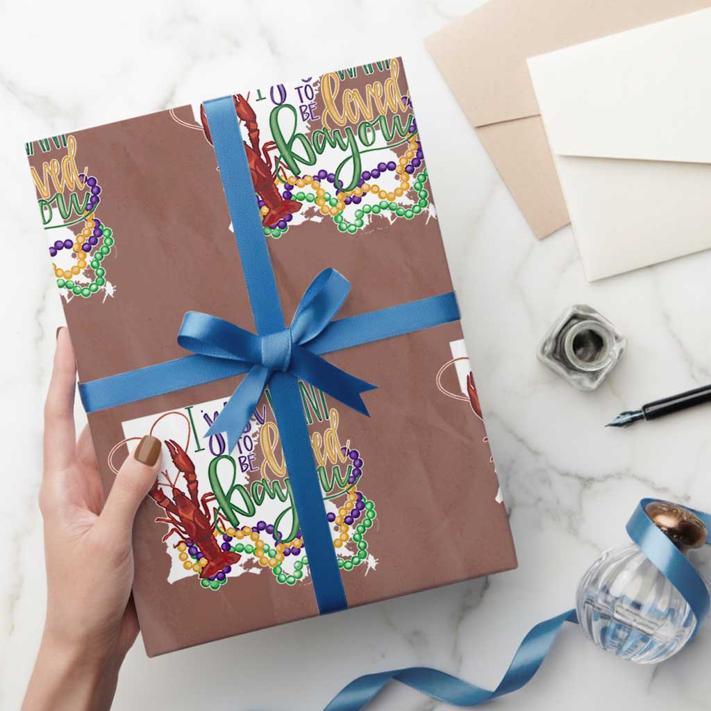 Funny Mardi Gras Louisiana Wrapping Paper Roll I Just Want To Be Loved Bayou Crawfish Beads