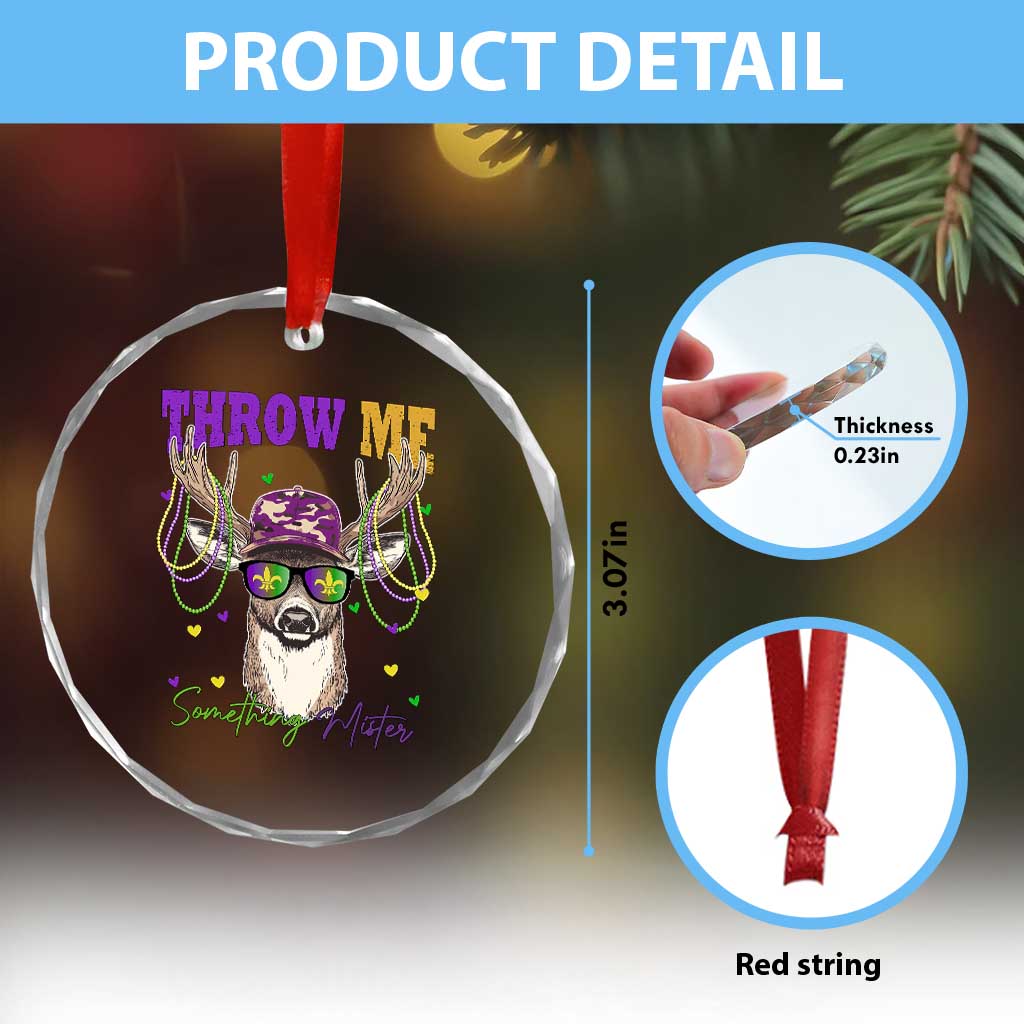 Funny Mardi Gras Mississippi Deer Crystal Glass Ornament Throw Me Something Mister Beads