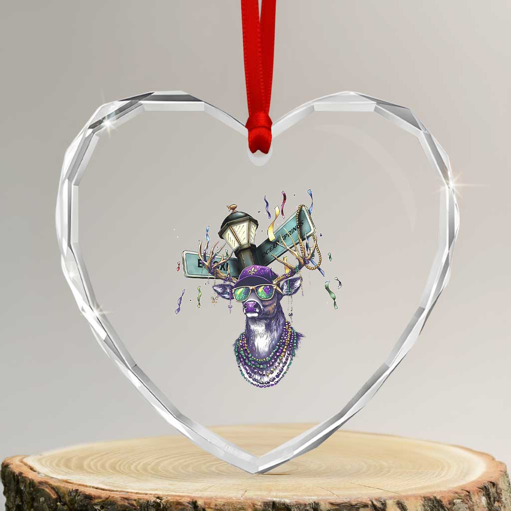 Funny Mardi Gras Mississippi Deer Heart Crystal Glass Ornament Biloxi Ocean Springs Carnival