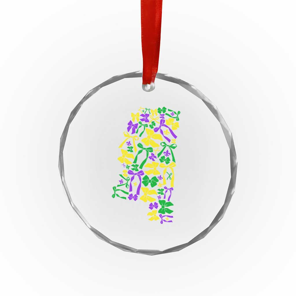 Funny Mardi Gras Mississippi Map Coquette Bow Crystal Glass Ornament