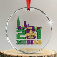 Funny Mardi Gras Mobile Alabama 251 Crystal Glass Ornament Skyline Area Code Glitter Print