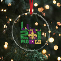 Funny Mardi Gras Mobile Alabama 251 Crystal Glass Ornament Skyline Area Code Glitter Print