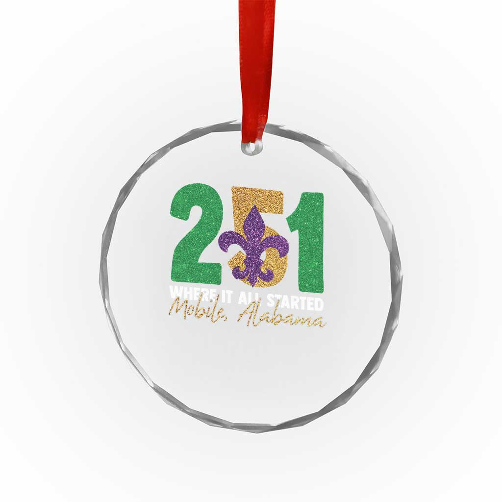 Funny Mardi Gras Mobile Alabama 251 Crystal Glass Ornament Where It All Started Area Code Glitter Print