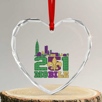 Funny Mardi Gras Mobile Alabama 251 Heart Crystal Glass Ornament Skyline Area Code Glitter Print