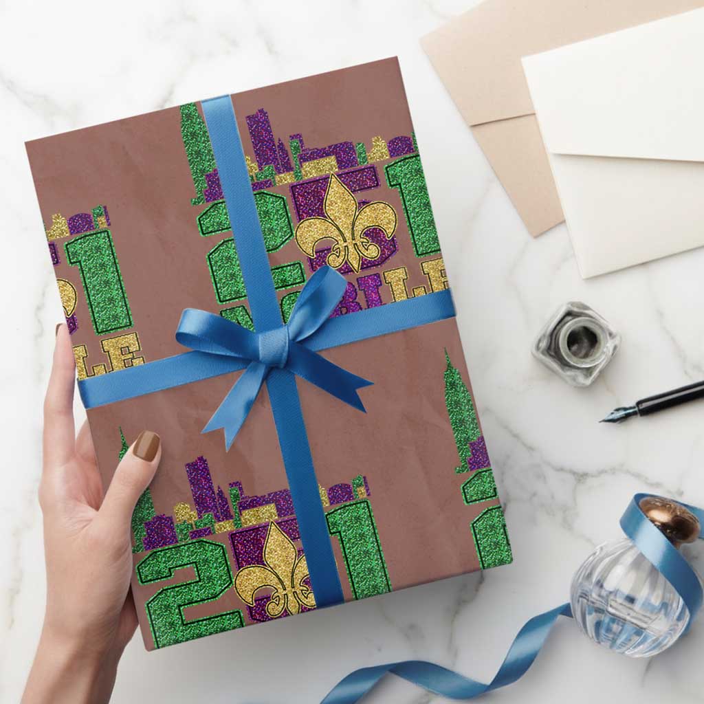 Funny Mardi Gras Mobile Alabama 251 Wrapping Paper Roll Skyline Area Code Glitter Print
