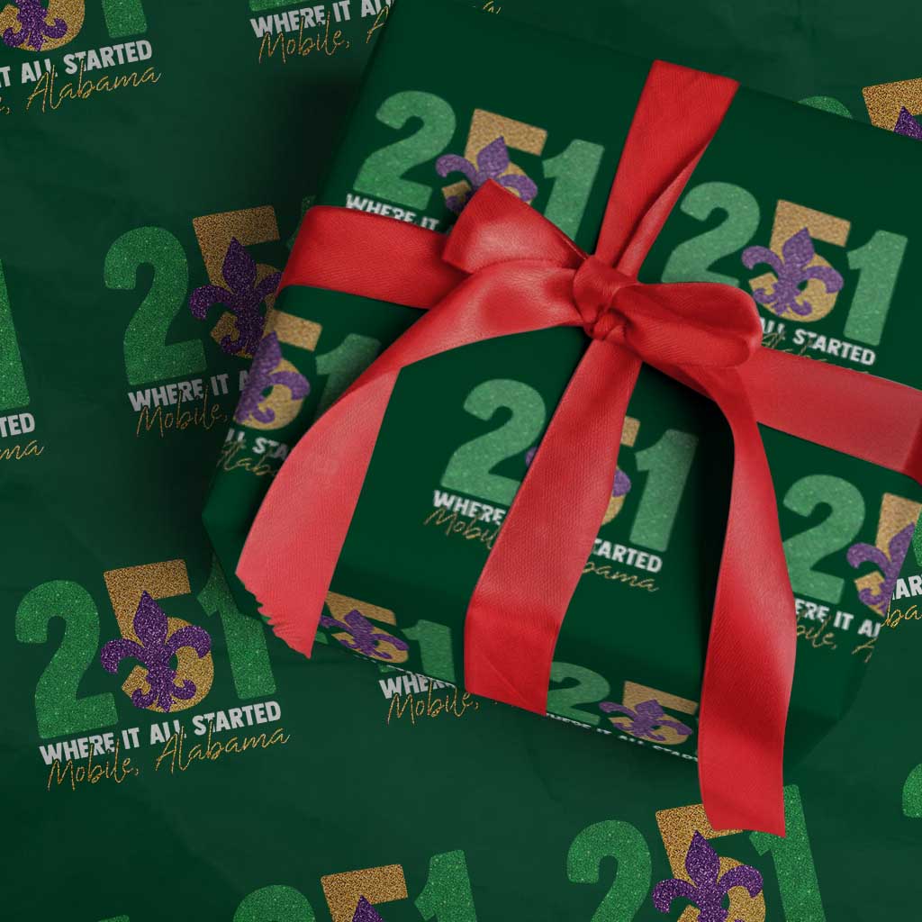 Funny Mardi Gras Mobile Alabama 251 Wrapping Paper Roll Where It All Started Area Code Glitter Print