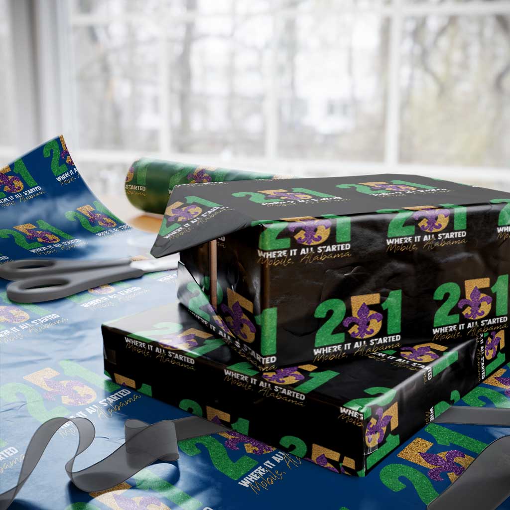 Funny Mardi Gras Mobile Alabama 251 Wrapping Paper Roll Where It All Started Area Code Glitter Print