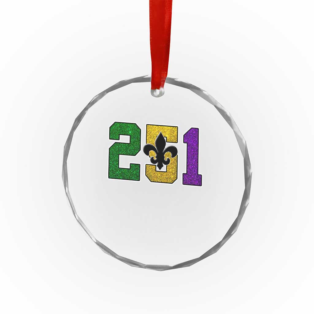Funny Mardi Gras Mobile Alabama Crystal Glass Ornament 251 Area Code Glitter Print Fleur De Lis