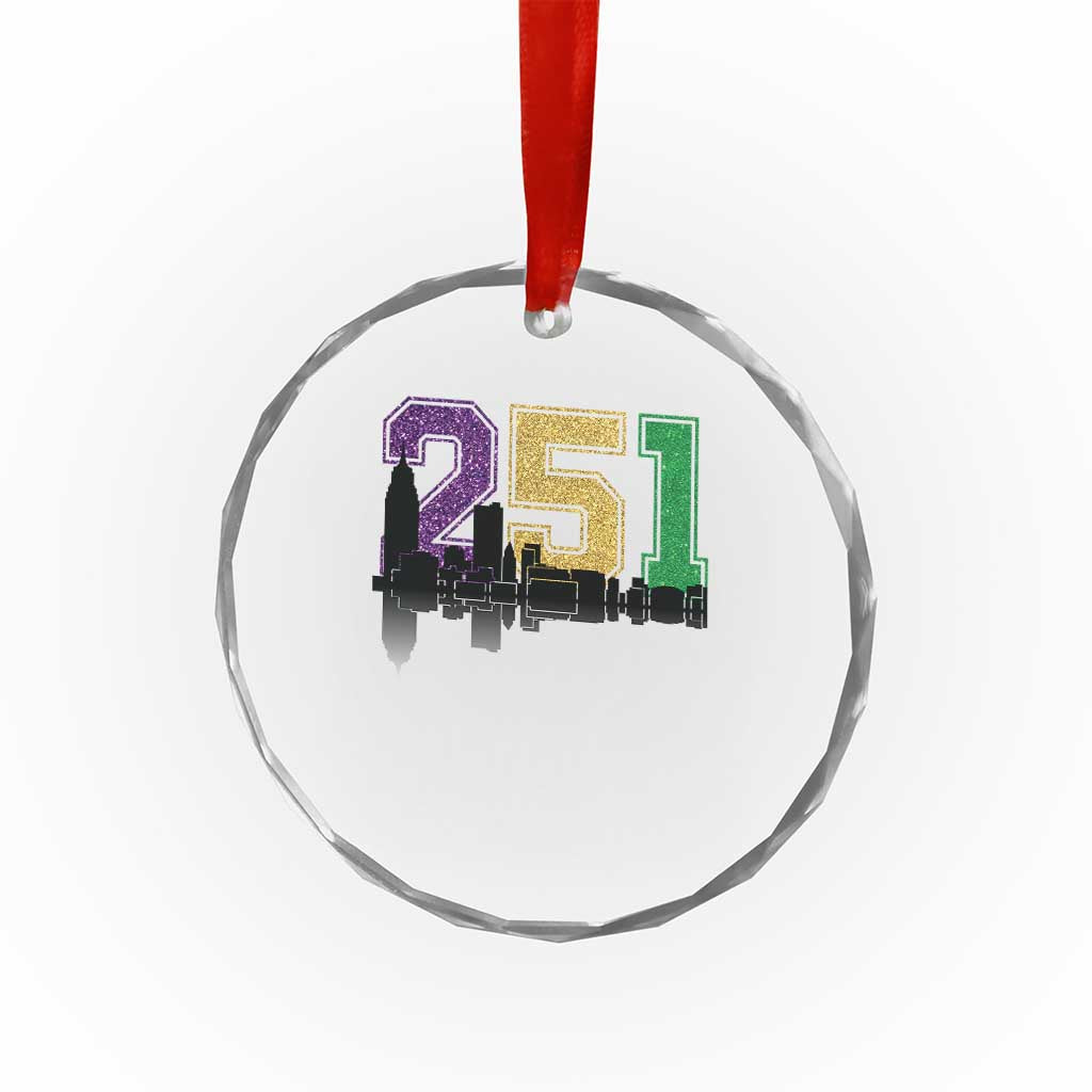 Funny Mardi Gras Mobile Alabama Crystal Glass Ornament 251 Skyline Area Code Glitter Print