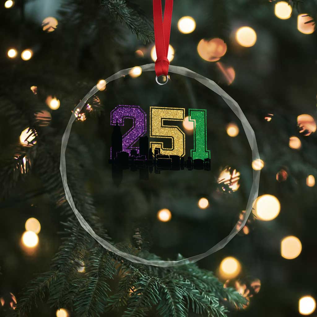 Funny Mardi Gras Mobile Alabama Crystal Glass Ornament 251 Skyline Area Code Glitter Print
