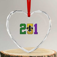 Funny Mardi Gras Mobile Alabama Heart Crystal Glass Ornament 251 Area Code Glitter Print Fleur De Lis