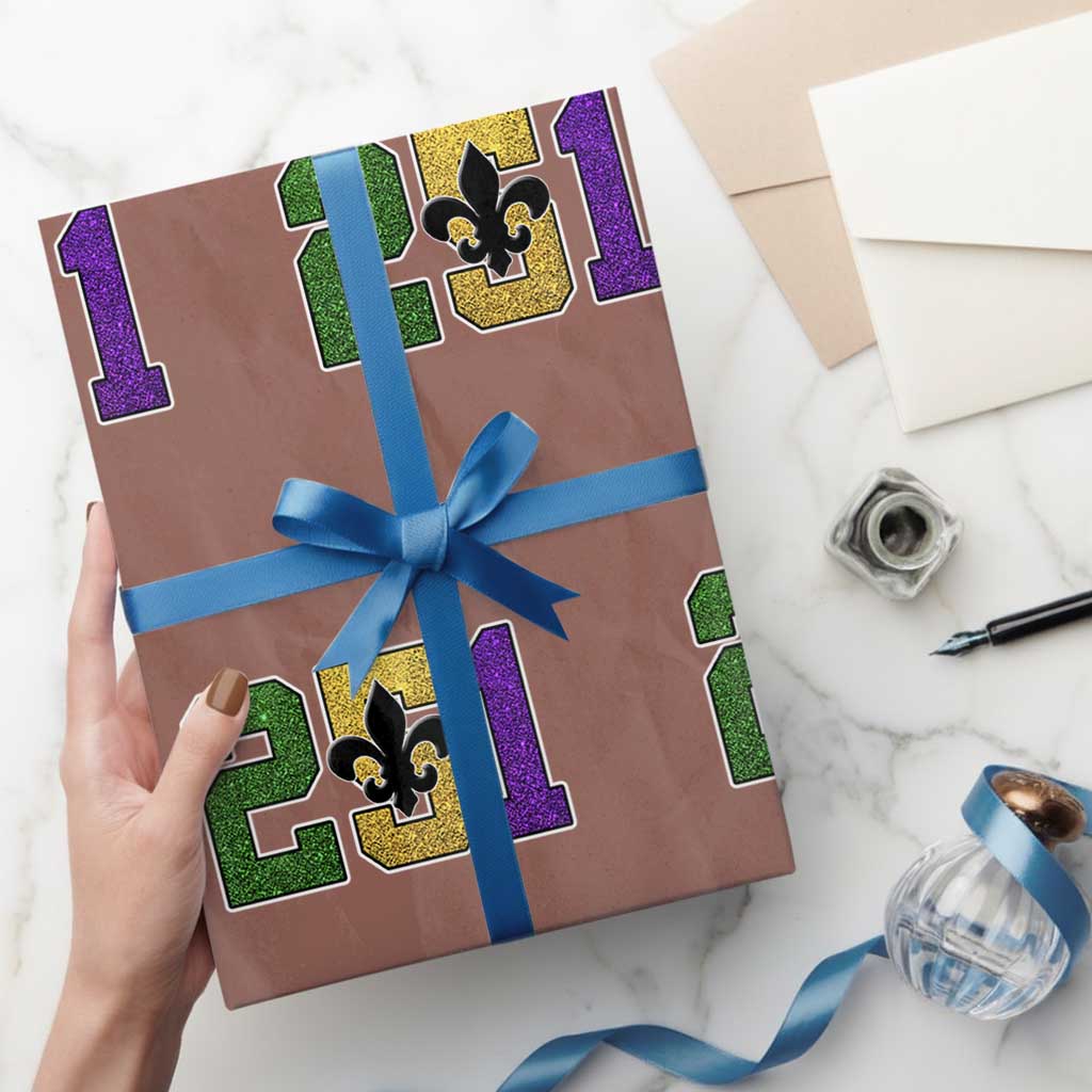 Funny Mardi Gras Mobile Alabama Wrapping Paper Roll 251 Area Code Glitter Print Fleur De Lis