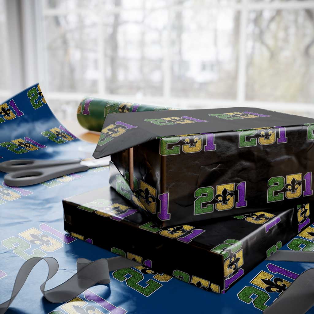 Funny Mardi Gras Mobile Alabama Wrapping Paper Roll 251 Area Code Glitter Print Fleur De Lis