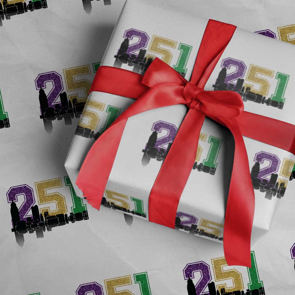 Funny Mardi Gras Mobile Alabama Wrapping Paper Roll 251 Skyline Area Code Glitter Print
