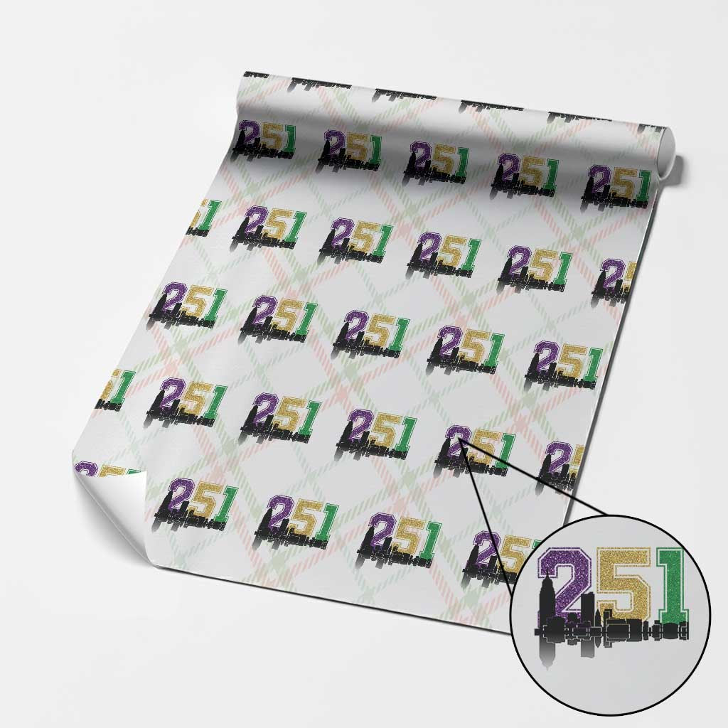 Funny Mardi Gras Mobile Alabama Wrapping Paper Roll 251 Skyline Area Code Glitter Print