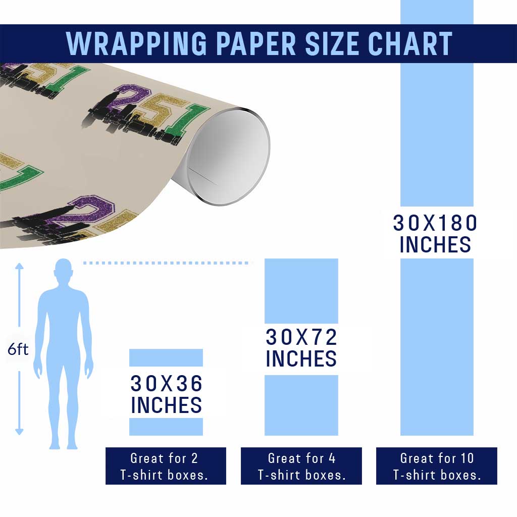Funny Mardi Gras Mobile Alabama Wrapping Paper Roll 251 Skyline Area Code Glitter Print