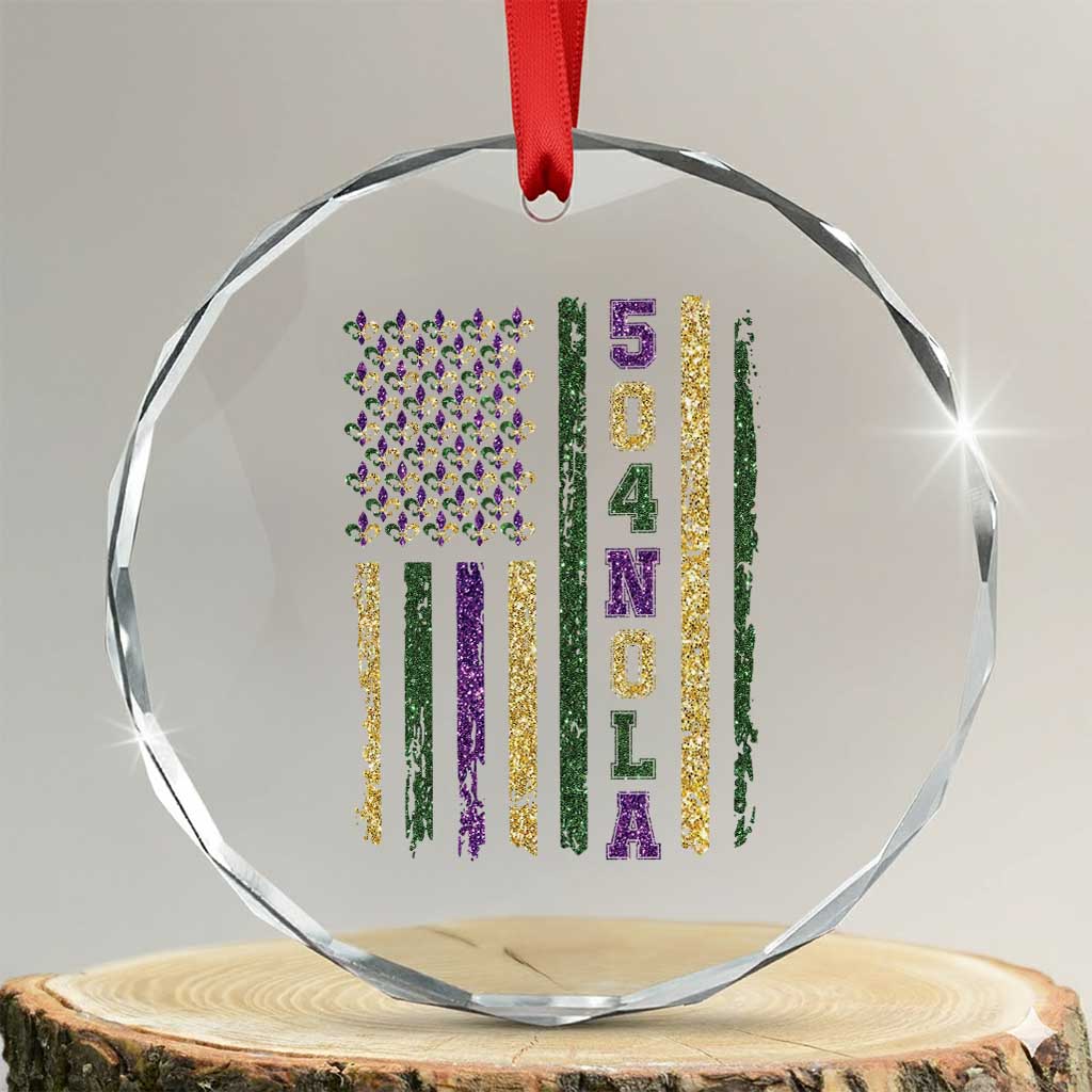 Funny Mardi Gras New Orleans Louisiana Crystal Glass Ornament 504 Nola Area Code Glitter Print American Flag