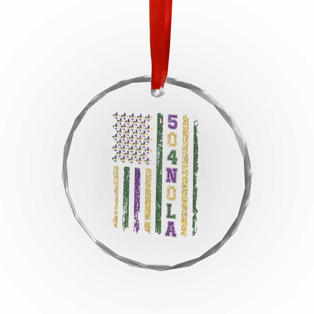 Funny Mardi Gras New Orleans Louisiana Crystal Glass Ornament 504 Nola Area Code Glitter Print American Flag
